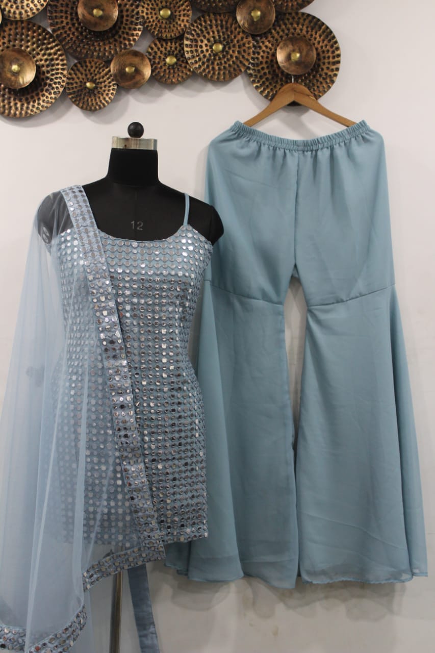 Gray Salwar Suit In Georgette Silk With Resham Work
