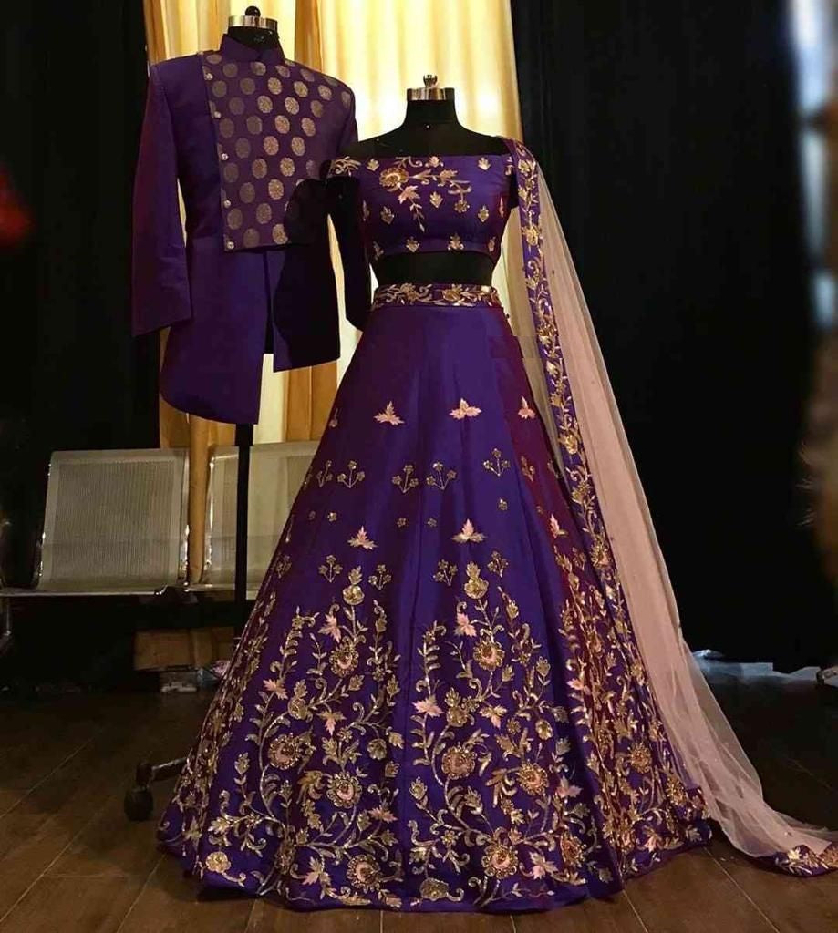 Purple Lehenga Choli In Malai Satin Silk With Embroidery Work