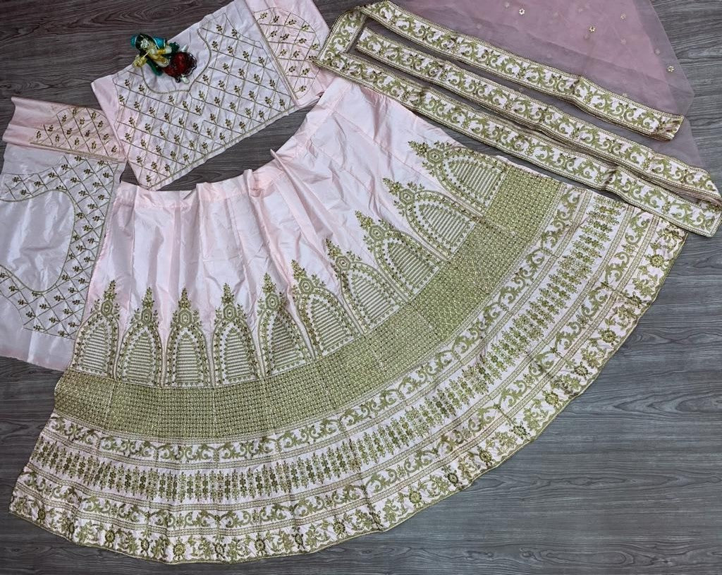 Light Pink Lehenga Choli In Malay Silk With Embroidery Work