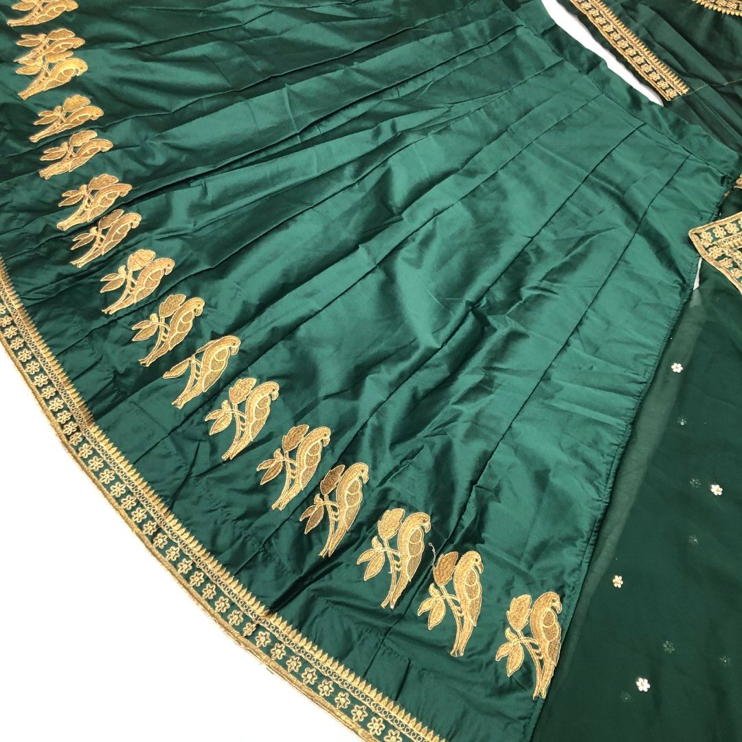 Green Lehenga Choli In Malai Satin Silk With Embroidery Work