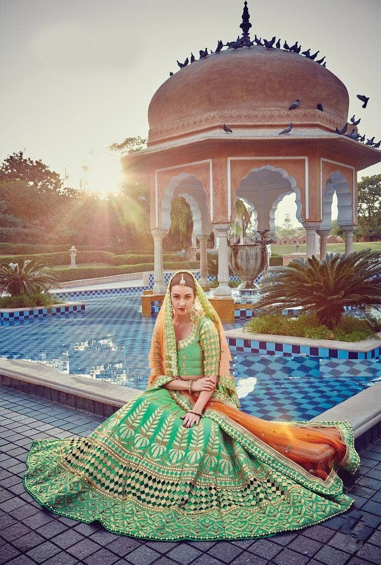 Aqua Lehenga Choli In Benglori Silk With Zari Work