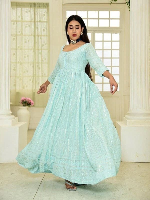 Aqua Salwar Suit In Faux Georgette With Heavy Embroidery Work