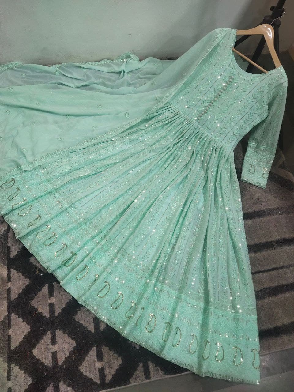 Aqua Salwar Suit In Faux Georgette With Heavy Embroidery Work