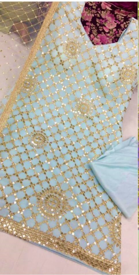 Aqua Palazzo Suit In Fox Georgette With 5 MM Sequence Work