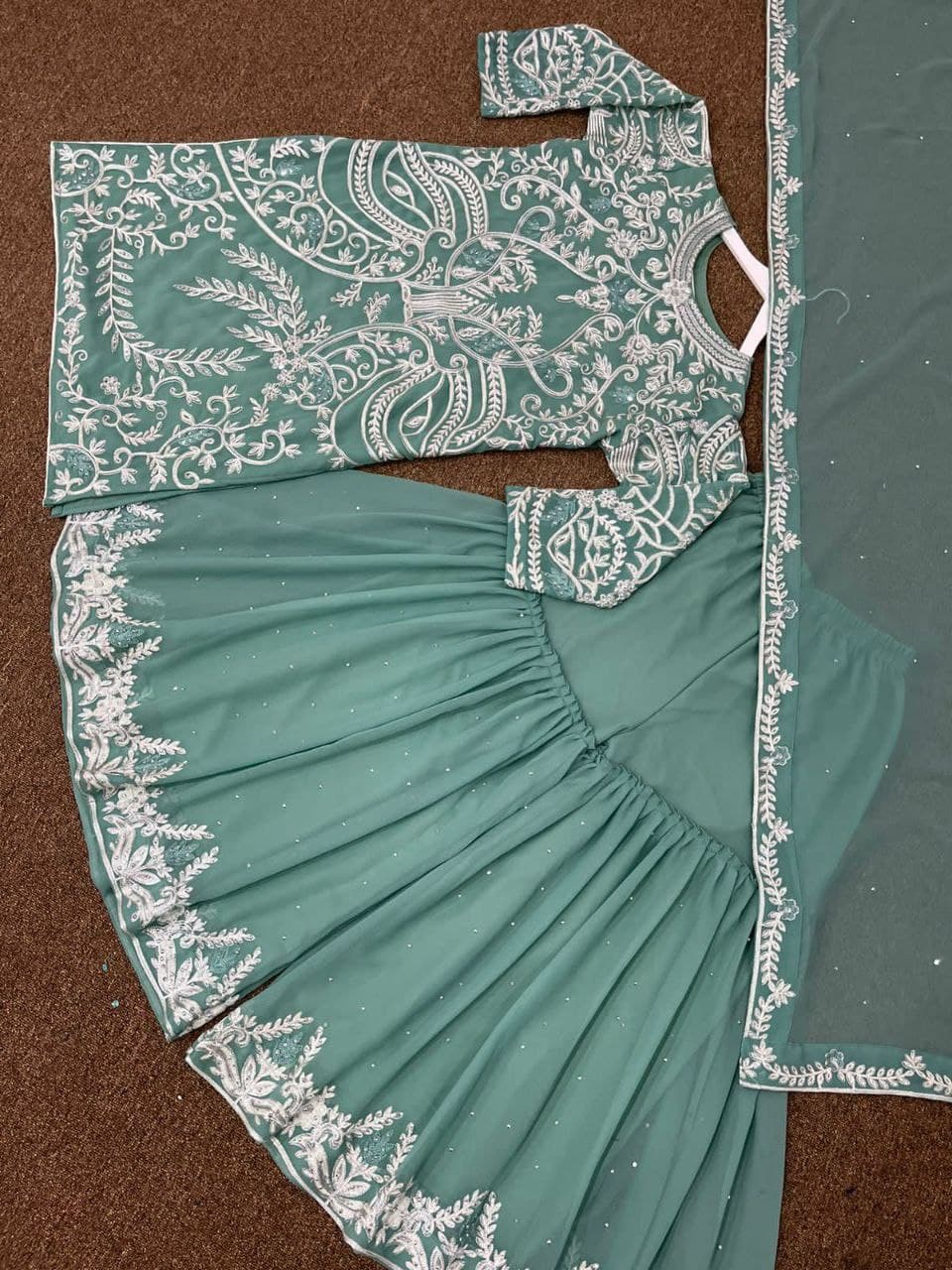Aqua Sharara Suit In Fox Georgette With Embroidery Work