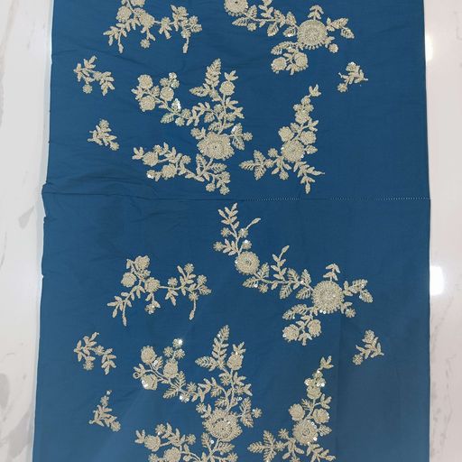 Aqua Saree In Organza Silk With Sequence Work