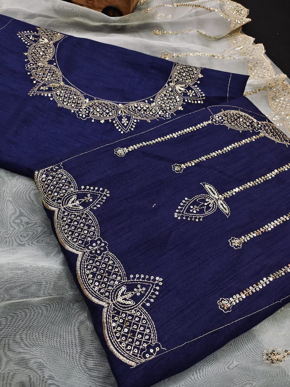 Aqua Saree In Organza Silk With Thread Embroidery Work