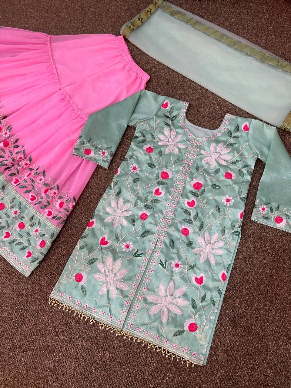 Aqua Salwar Suit In Diamond Silk With Embroidery Work