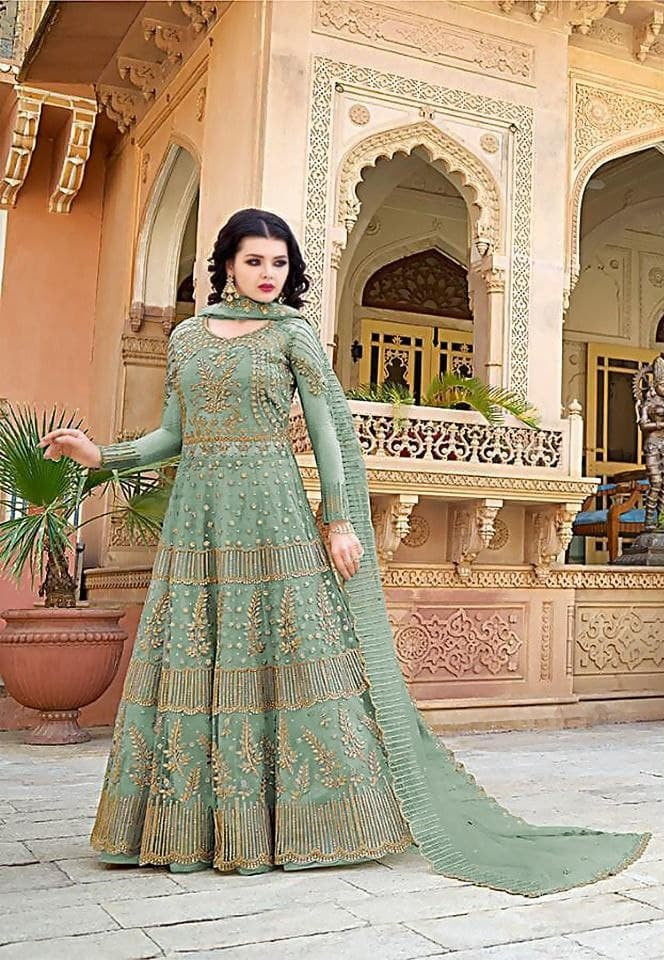 Aqua Sky Salwar Suit In Butterfly Mono Net With Embroidery Work