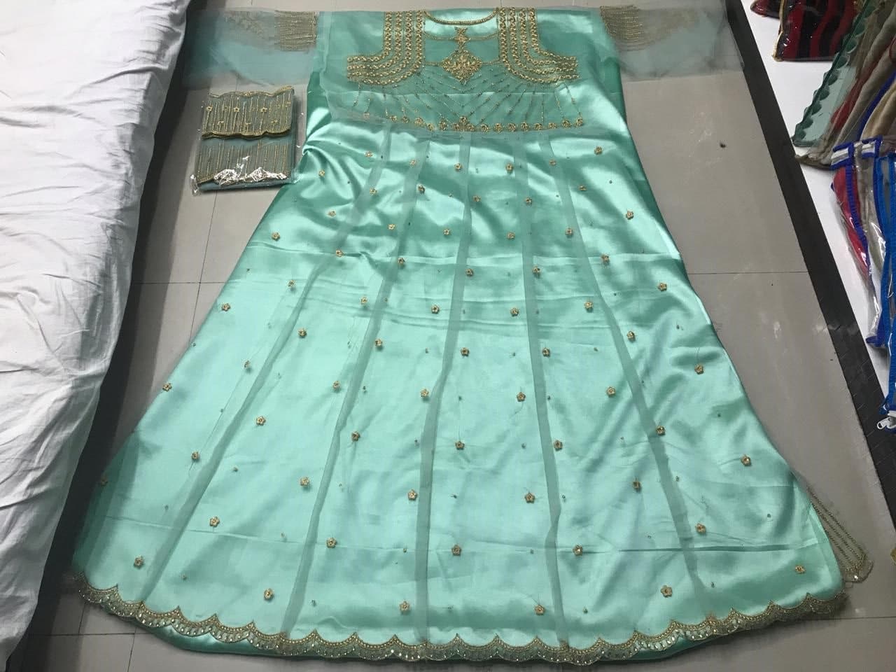 Aqua Sky Salwar Suit In Butterfly Mono Net With Embroidery Work