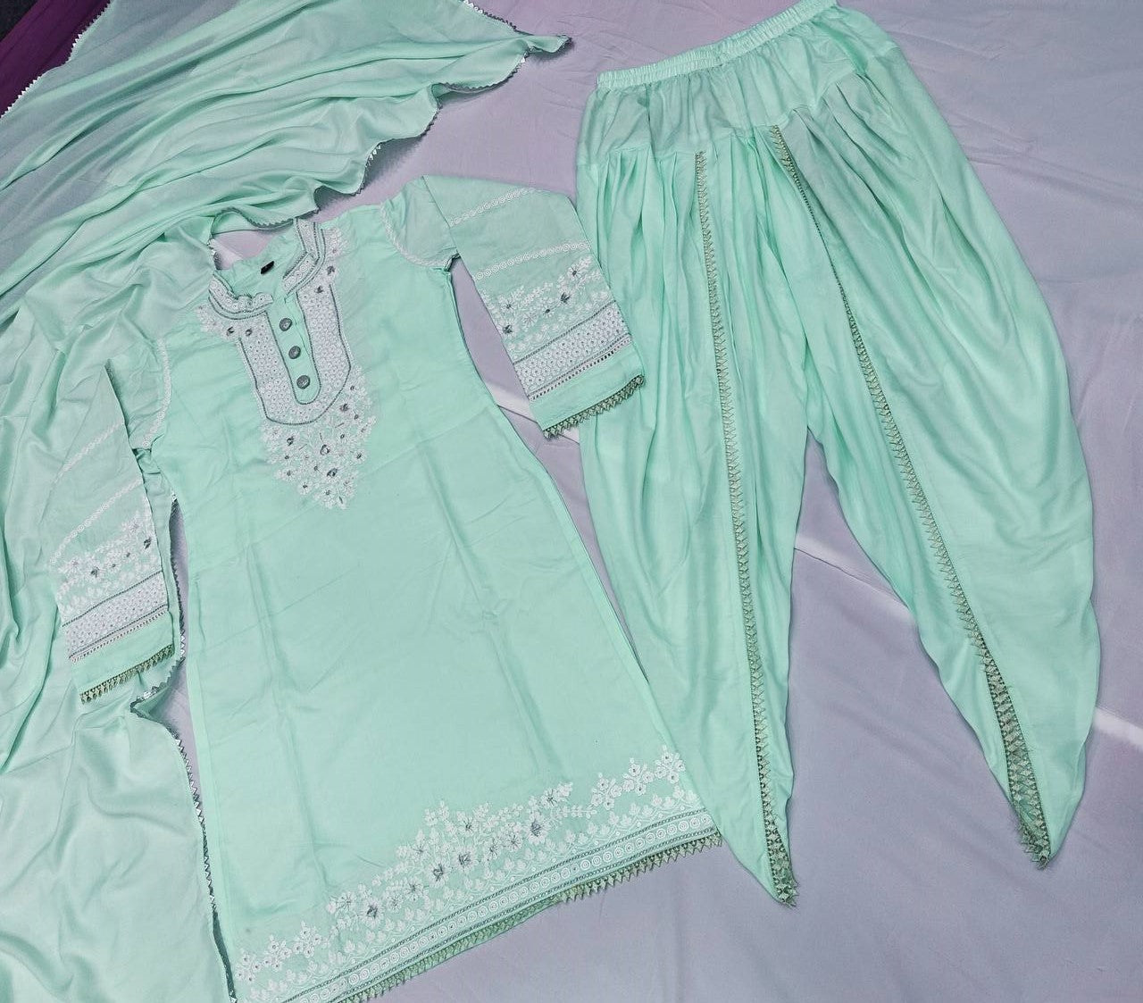 Aqua Salwar Suit In Soft Muslin Cotton Silk With Embroidery Work