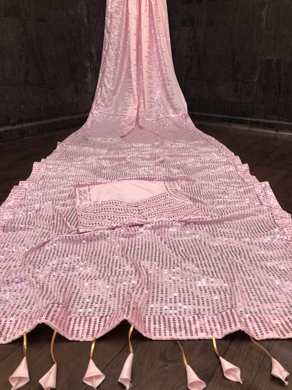 Baby Pink Saree In Crape Silk With Sequence Work