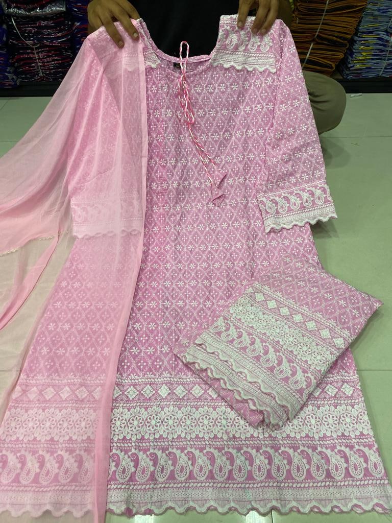 EMBROIDERY ON CHIKAN KARI LAWN SALWAR KAMEEZ - Hijab Online