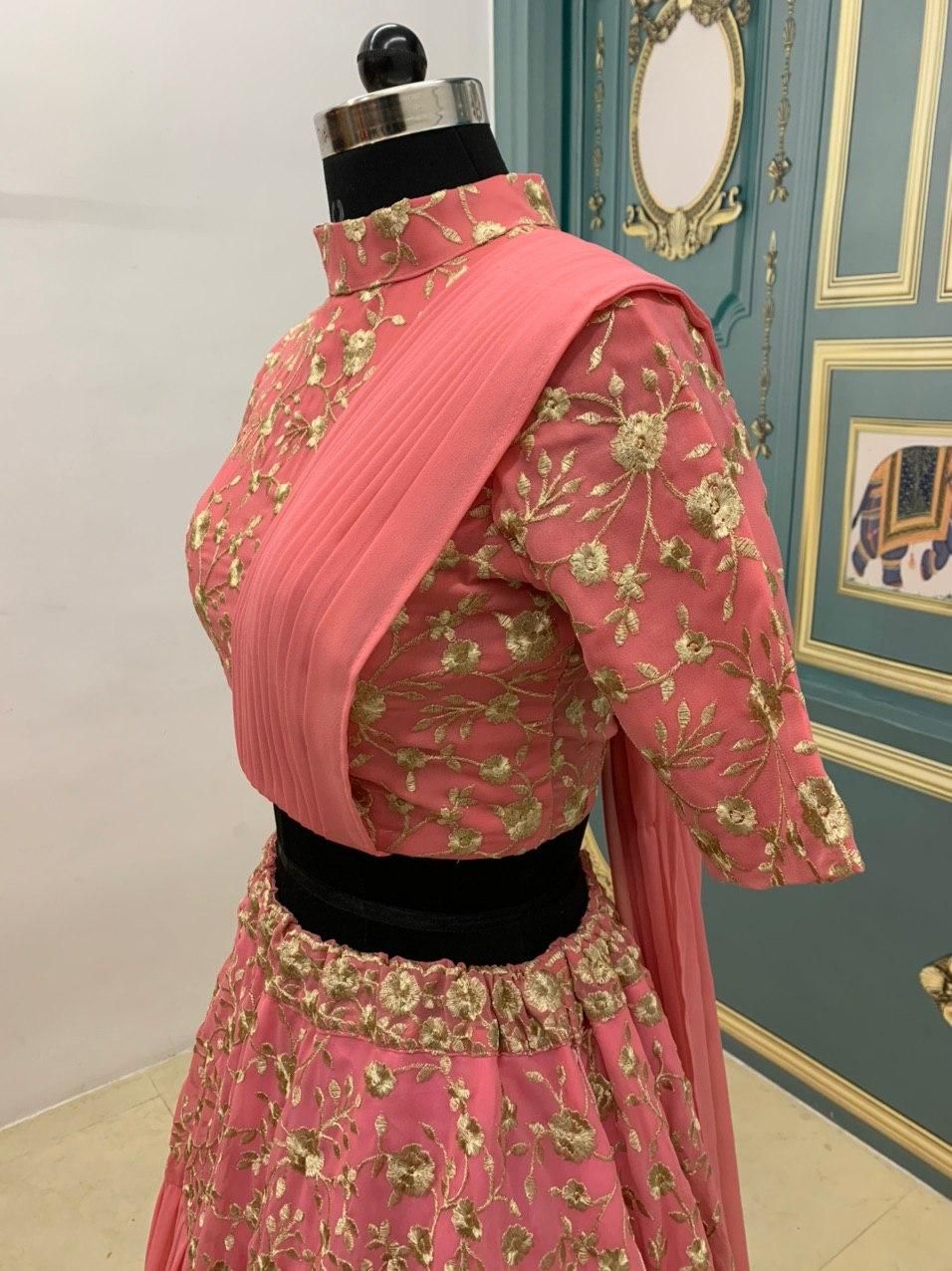 Baby Pink Lehenga Choli In Georgette Silk With Embroidery Work