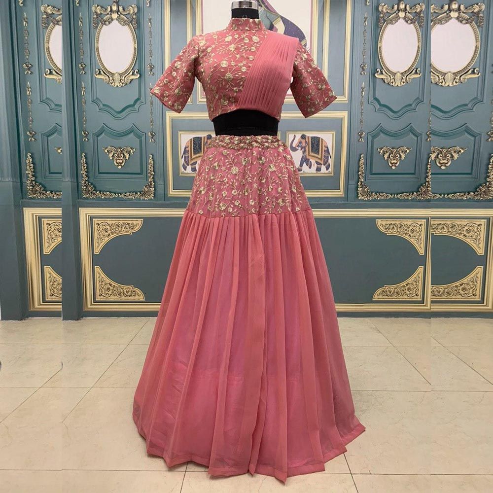 Baby Pink Lehenga Choli In Georgette Silk With Embroidery Work