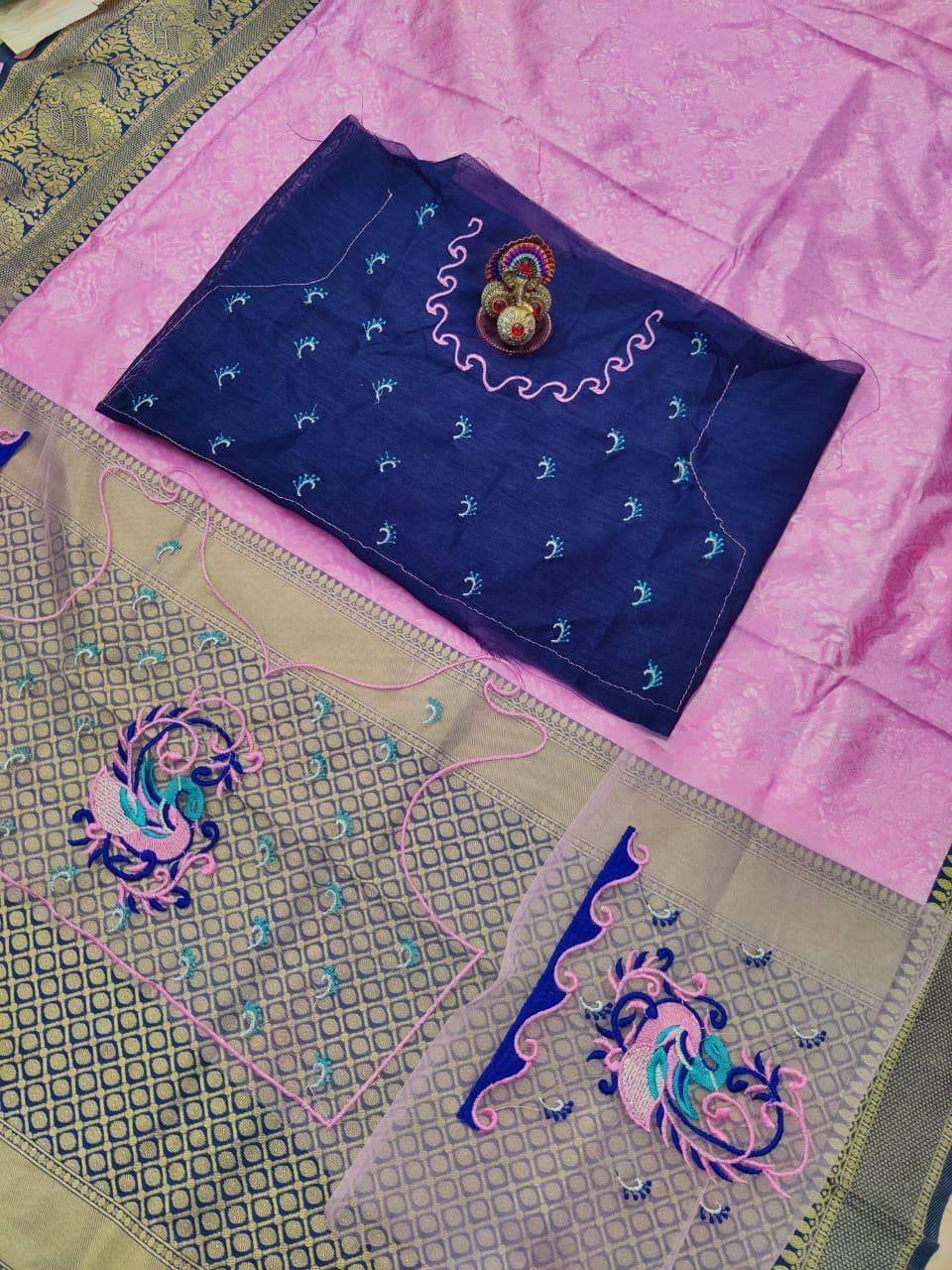 Baby Pink Lichi Silk Banarasi Wedding Wear Saree