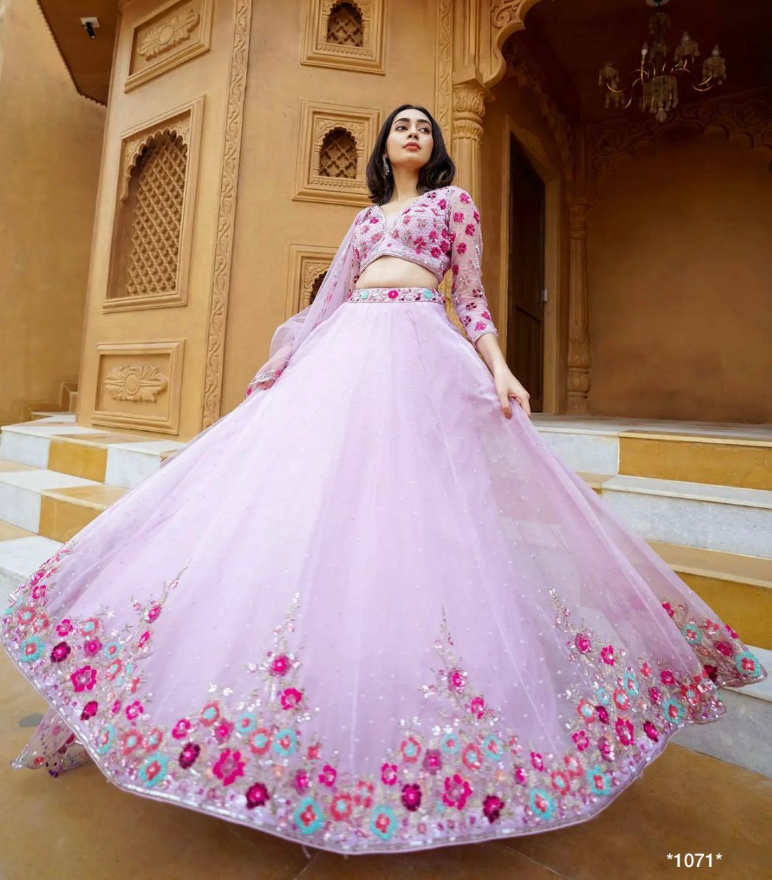 Baby Pink Lehenga Choli In Nylon Mono Net With Sequence Work