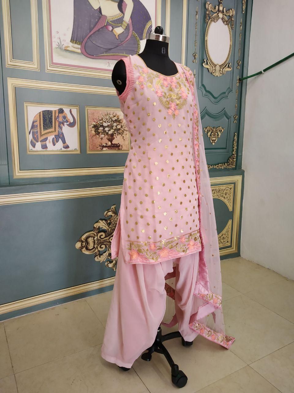 Baby Pink Salwar Suit In Georgette Silk With Thread Embroidery Work