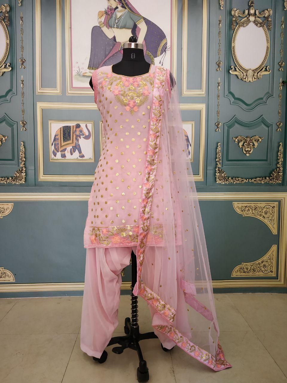 Baby Pink Salwar Suit In Georgette Silk With Thread Embroidery Work