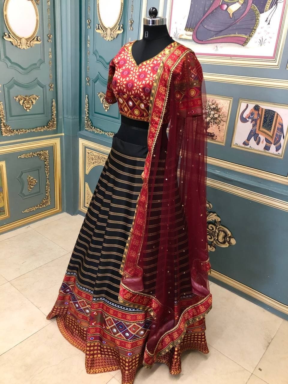 Black Lehenga Choli In Italian Silk With Digital Print