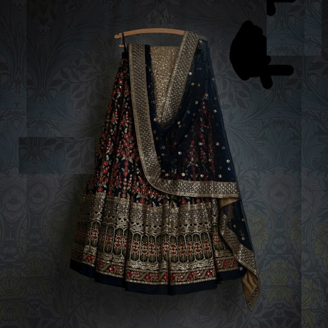 Black Lehenga Choli In Malai Satin Silk With Embroidery Work