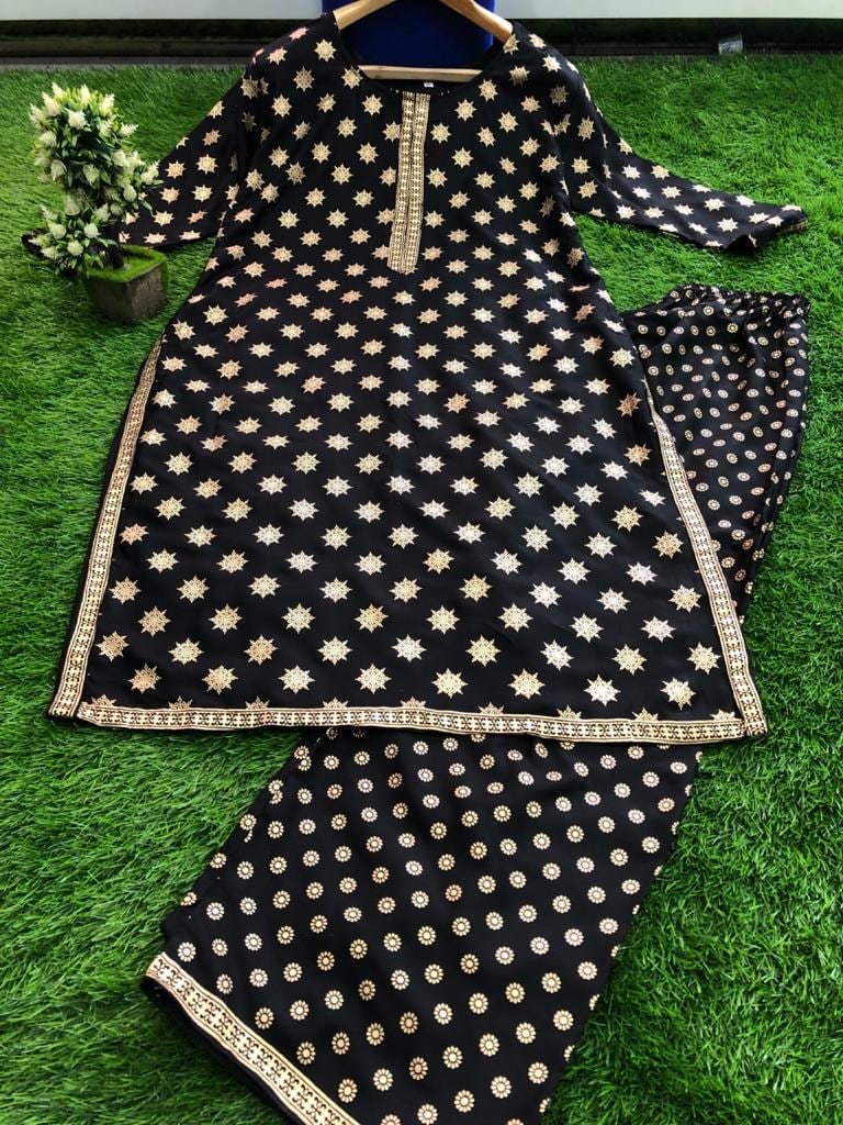 Black Salwar Suit In 14 KG Ryon With Gold Print