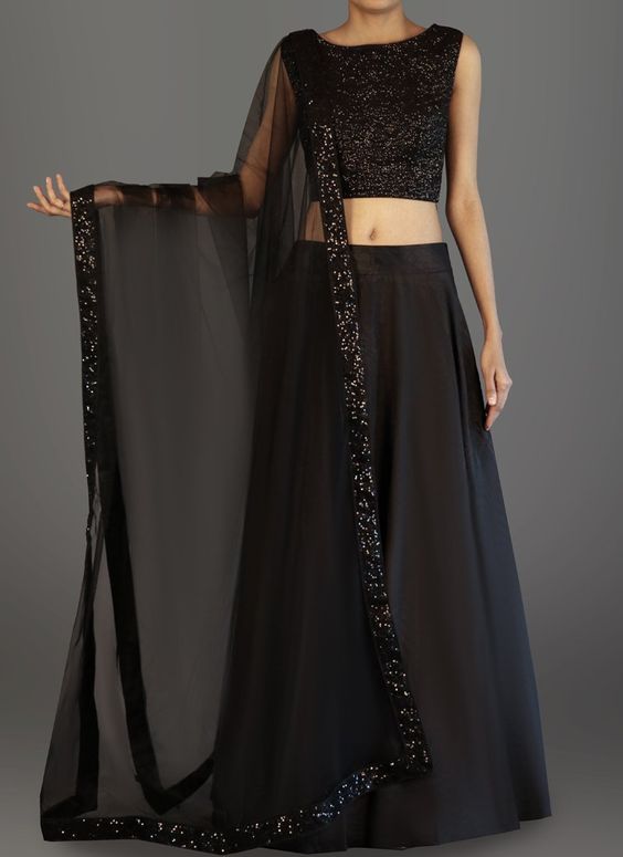 Black Lehenga Choli In American Lycra