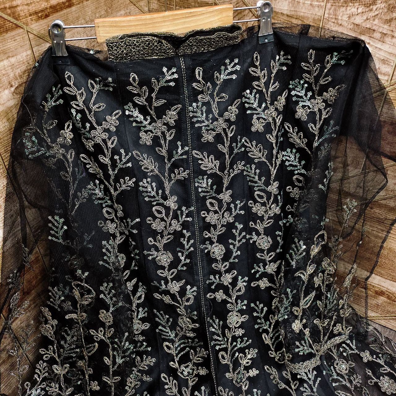 Black Gown In Butterfly Mono Net With Embroidery Work