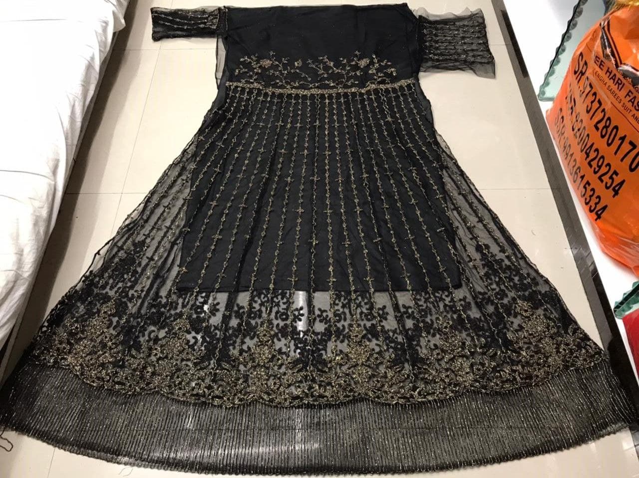 Black Gown In Butterfly Mono Net With Embroidery Work