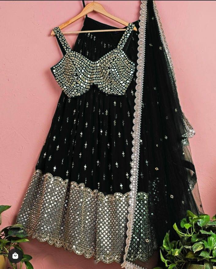 Black Lehenga Choli In Faux Georgette With Embroidery Work