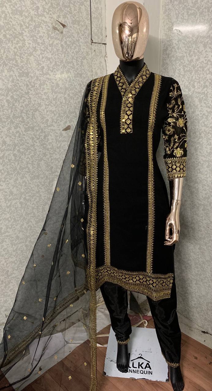 Black Salwar Suit In Faux Georgette With Embroidery Work