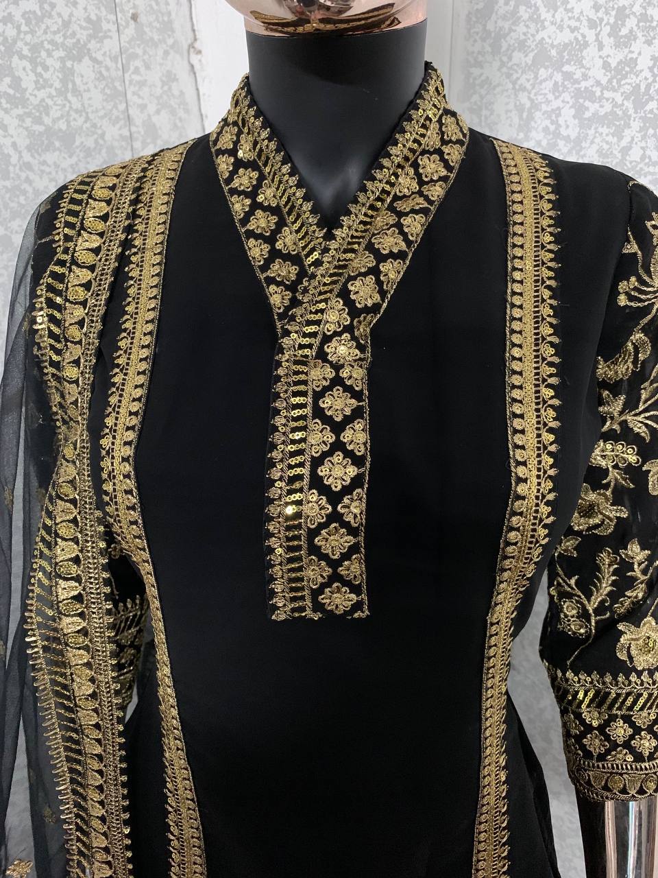 Black Salwar Suit In Faux Georgette With Embroidery Work