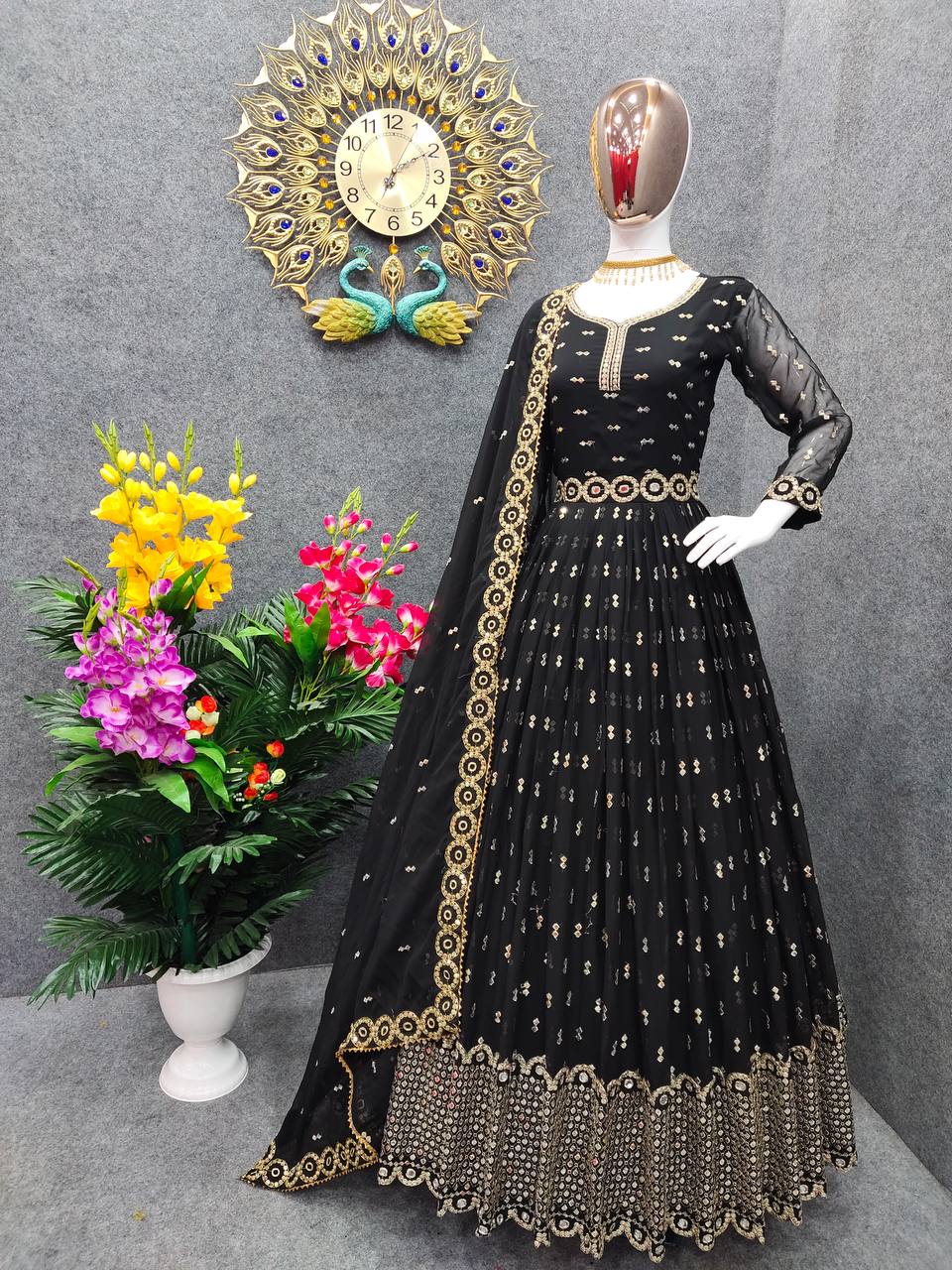 Black Anarkali Suit In Fox Georgette With Embroidery Work