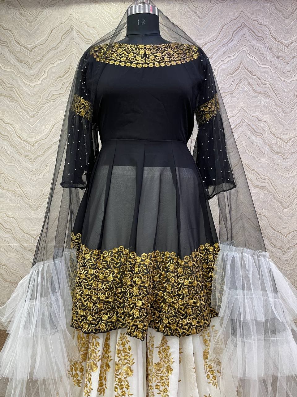 Black Sharara Suit In Fox Georgette With Embroidery Work