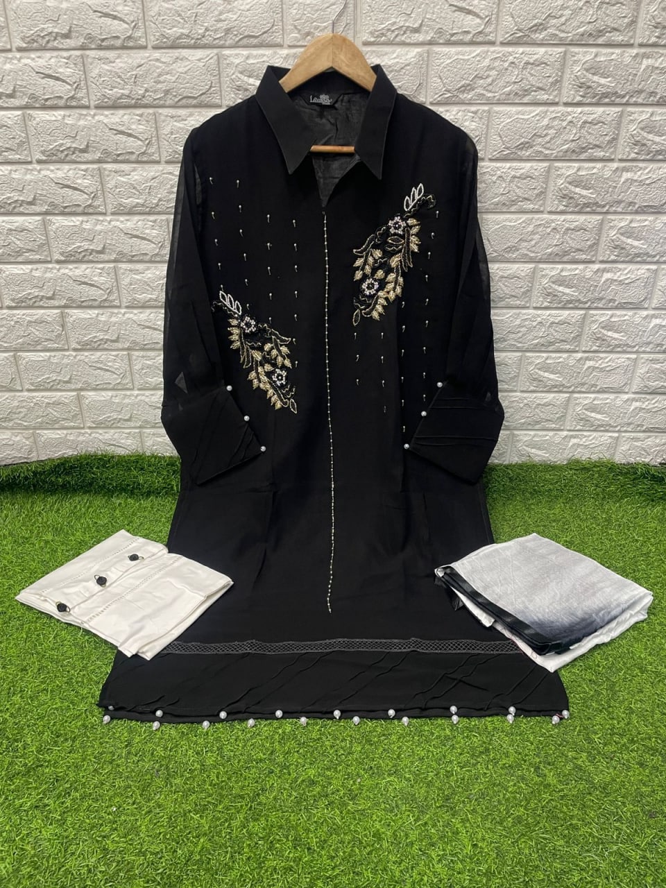 Black Salwar Suit In Fox Georgette With Hand Work