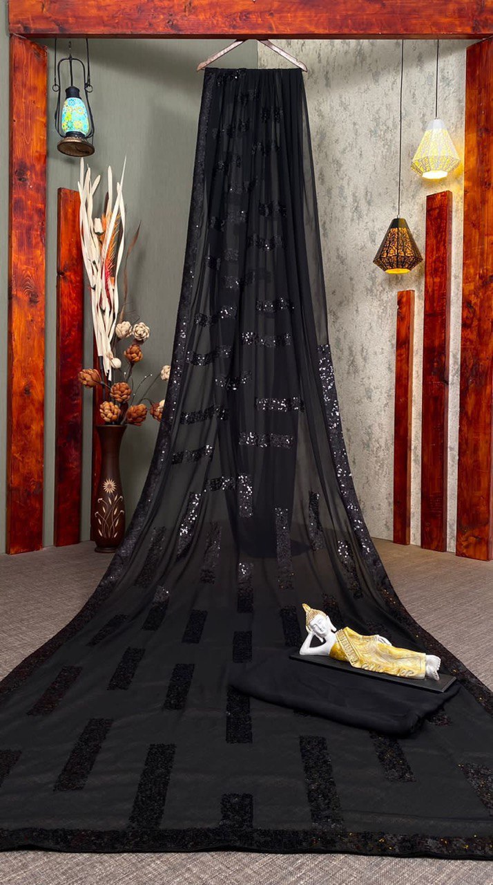 Black Saree In Fox Georgette With Sequence Work