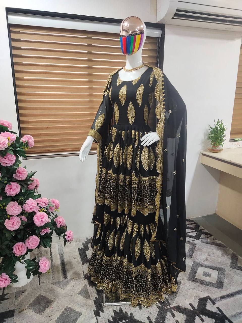 Black Sharara Suit In Fox Georgette With Sequence Work