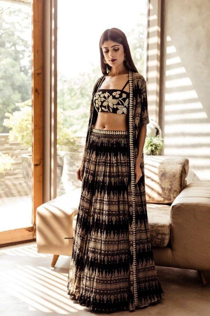 Black Lehenga Choli In Georgette Silk With Digital Print