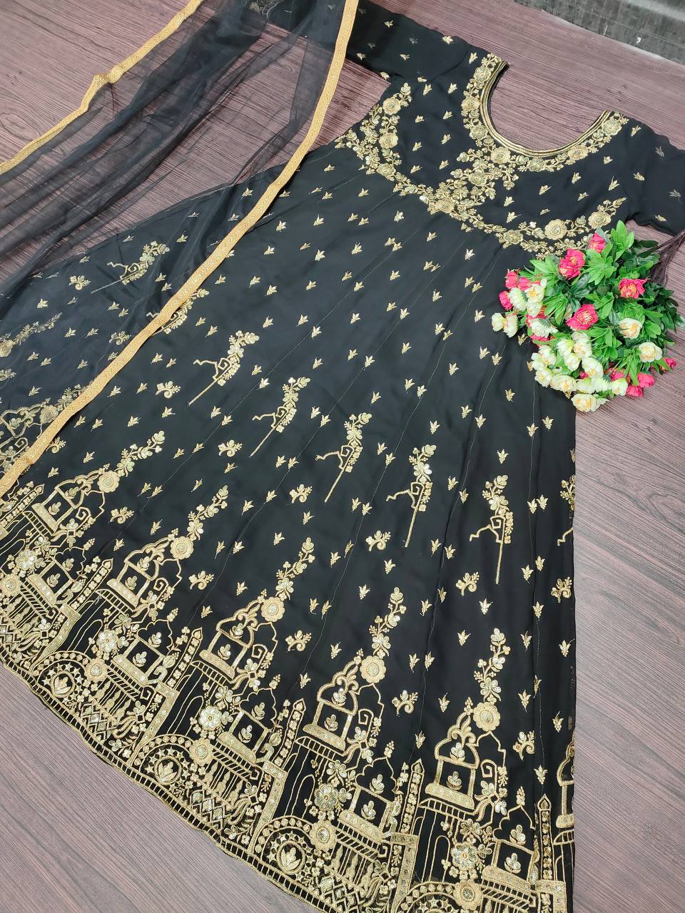 Black Anarkali Suit In Georgette Silk With Embroidery Work