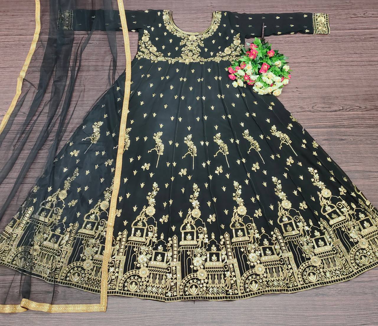 Black Anarkali Suit In Georgette Silk With Embroidery Work