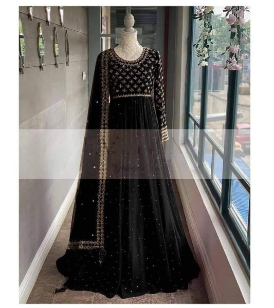 Black Anarkali Suit In Georgette Silk With Embroidery Work