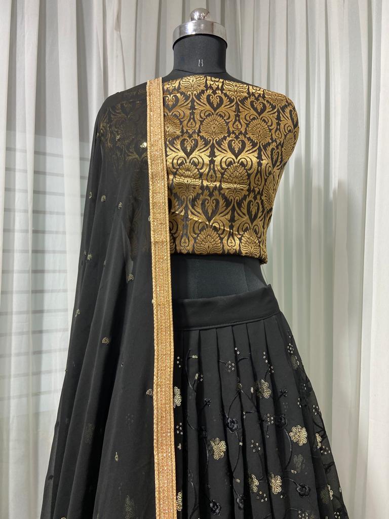 Black Lehenga Choli In Georgette Silk With Embroidery Work