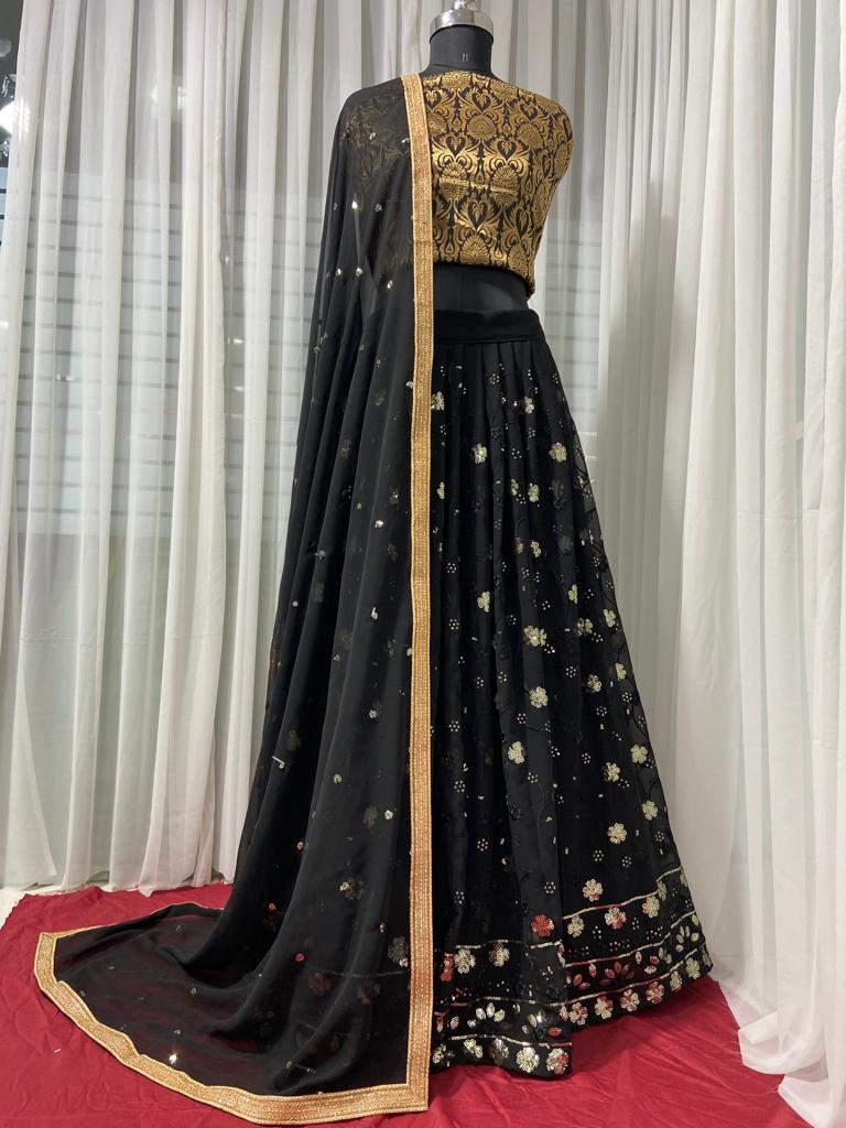 Black Lehenga Choli In Georgette Silk With Embroidery Work