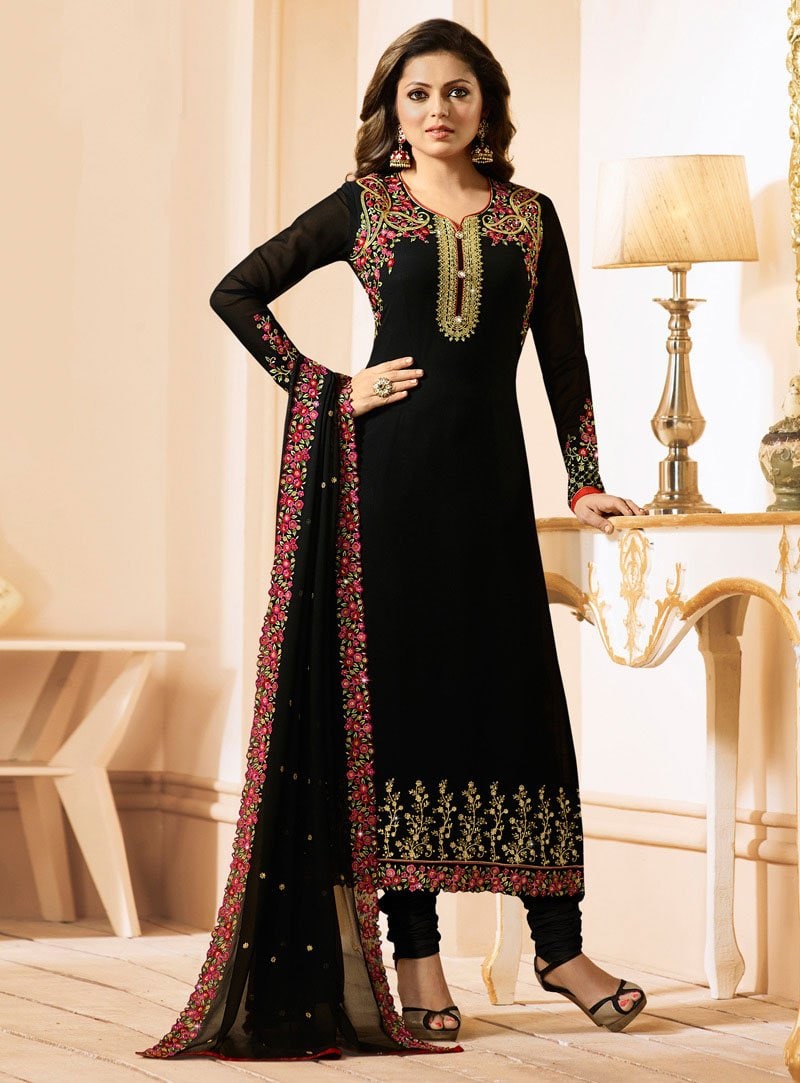 Black Salwar Suit In Georgette Silk With Embroidery Work