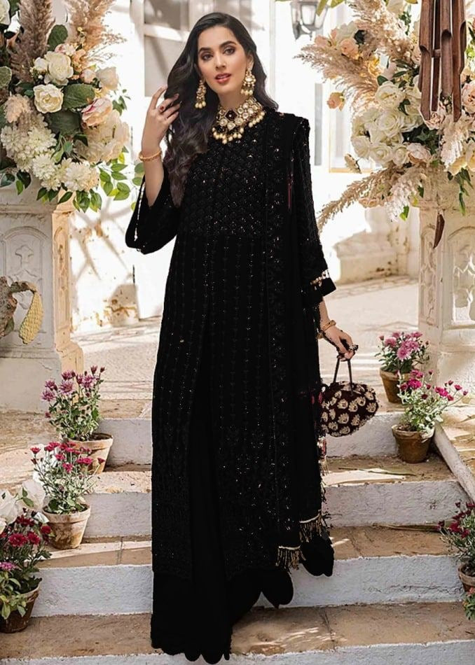 Black Salwar Suit In Georgette Silk With Embroidery Work