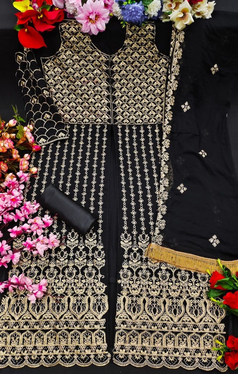 Black Salwar Suit In Georgette Silk With Embroidery Work