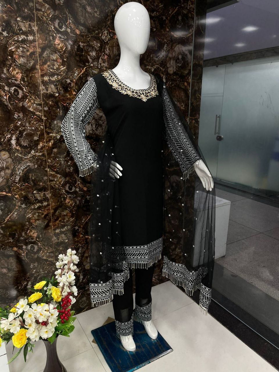 Black Salwar Suit In Georgette Silk With Embroidery Work