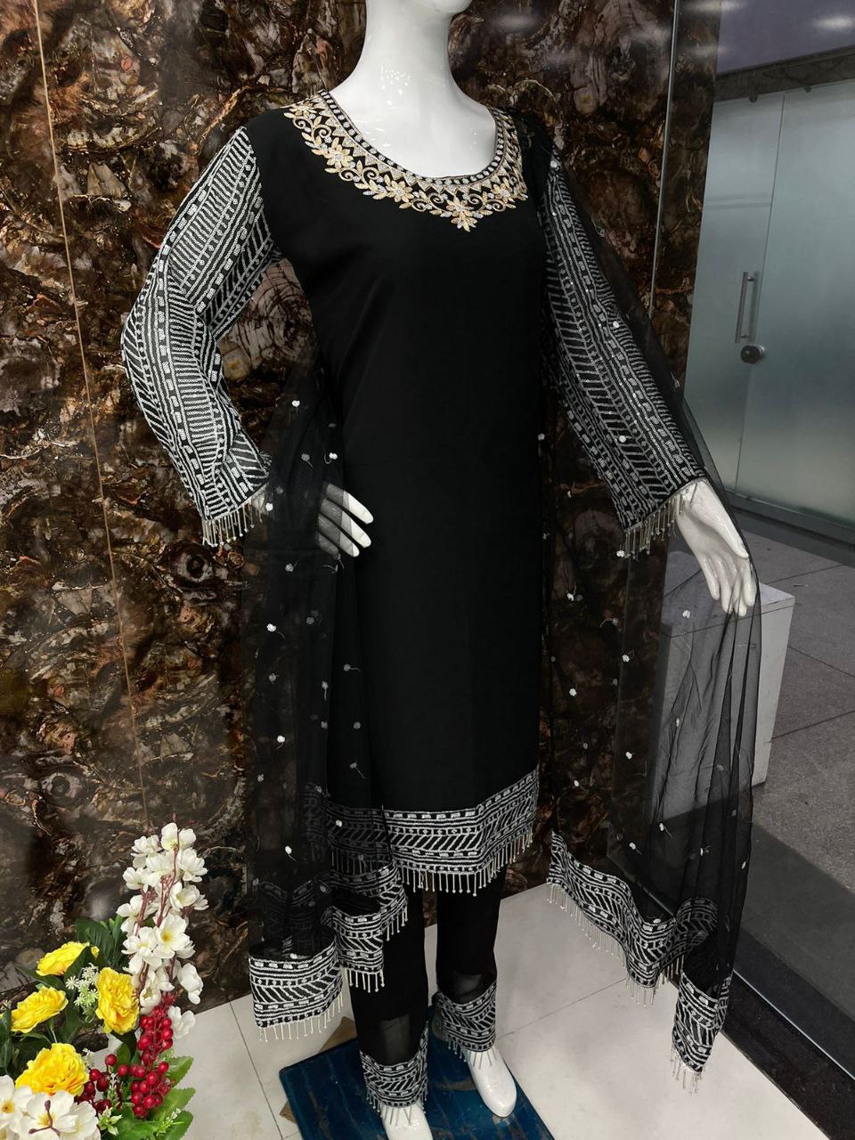 Black Salwar Suit In Georgette Silk With Embroidery Work