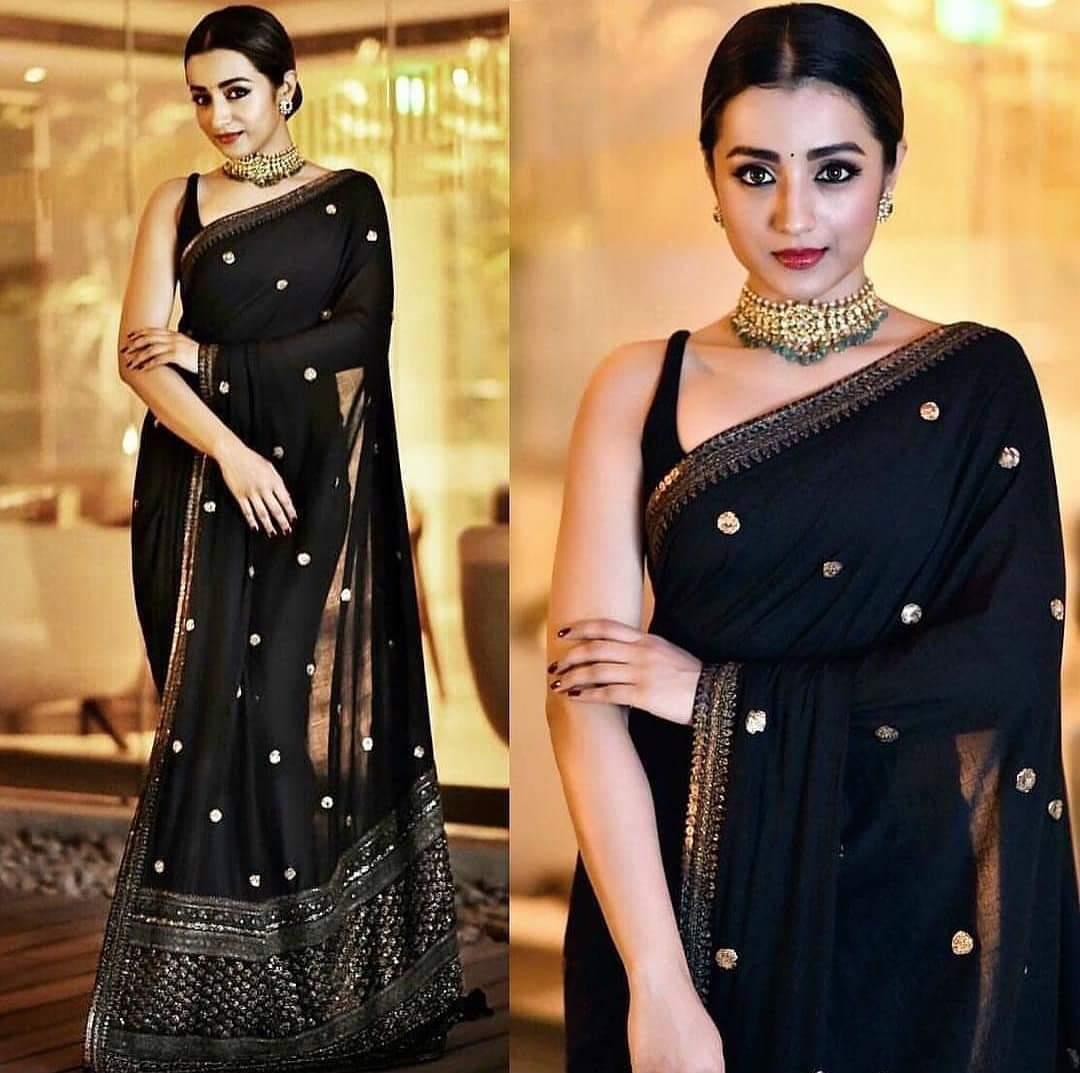 Black Saree In Georgette Silk With Embroidery Work