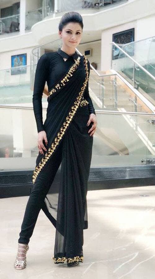 Black Saree In Georgette Silk With Embroidery Work